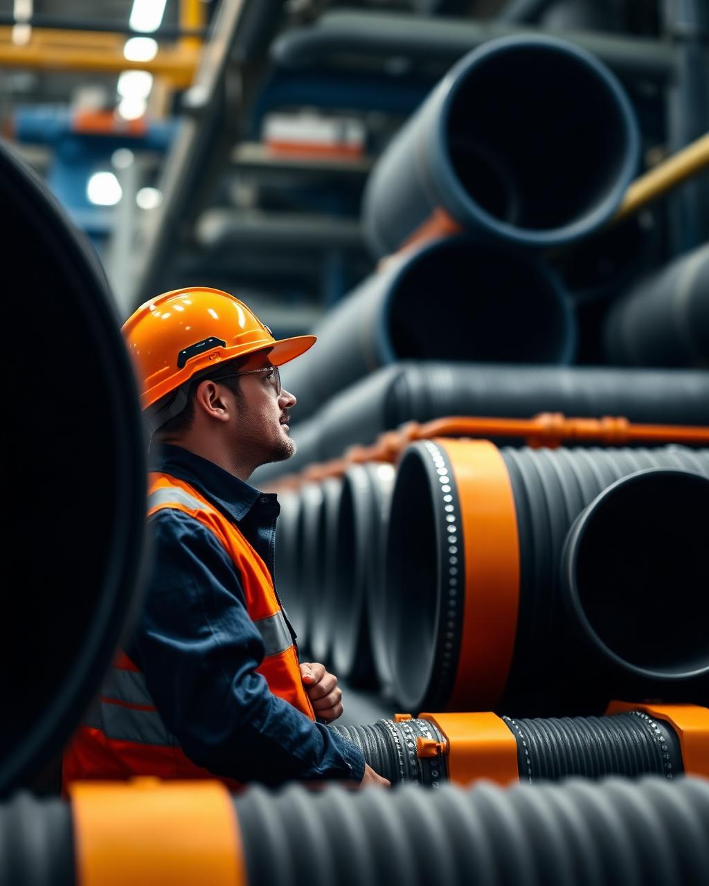 Engineer inspecting HDPE pipes